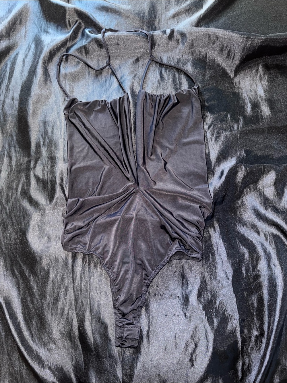Black Plunging Halter Bodysuit – Size Small